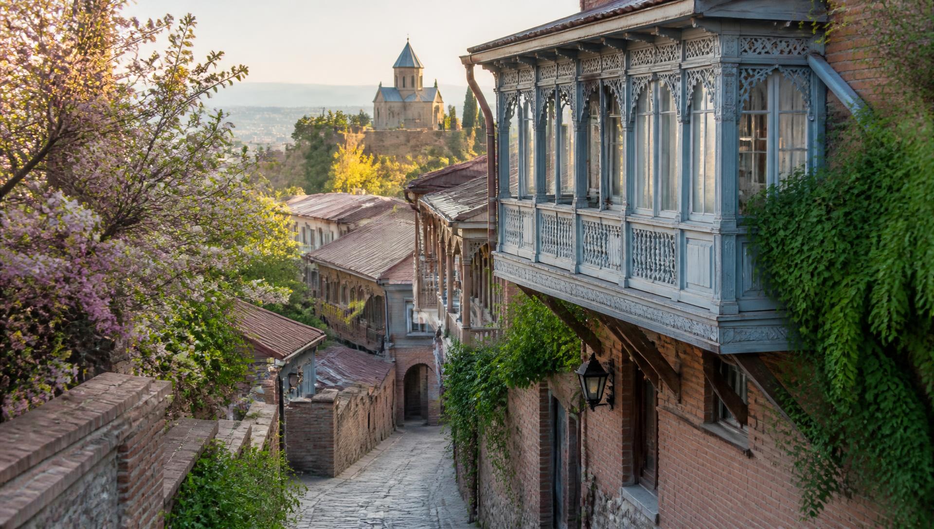 Historic wooden balconies in Tbilisi