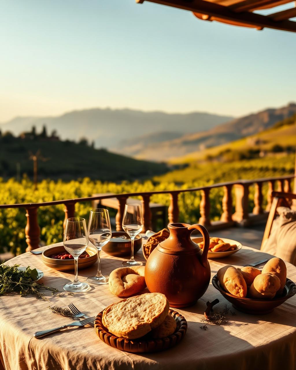 Georgian table overlooking vineyards