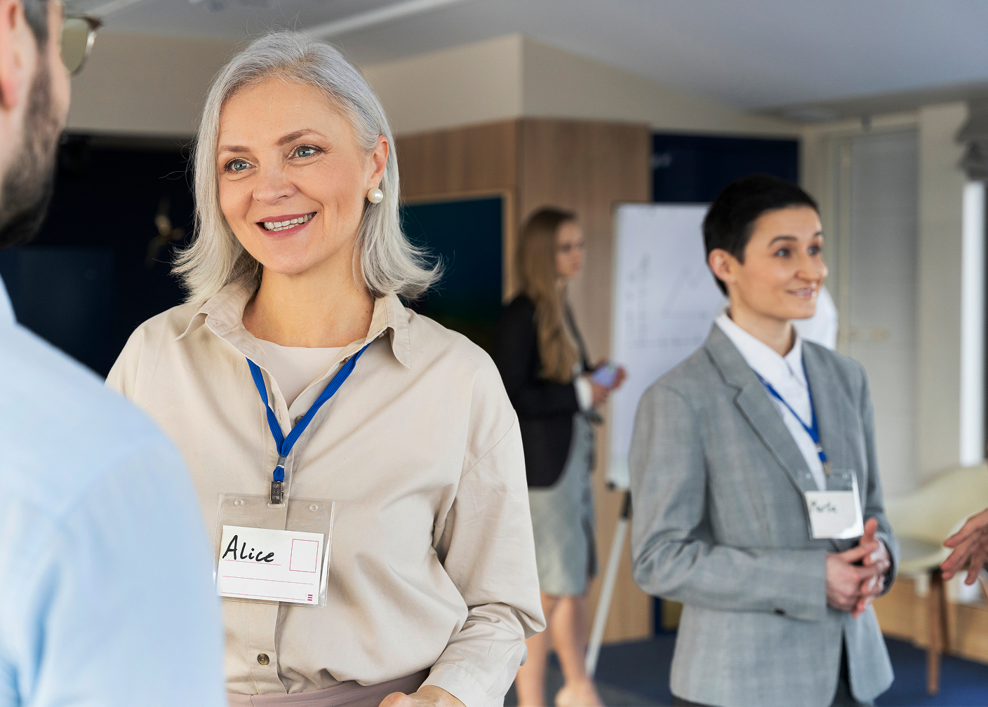 Business delegate wearing a conference badge