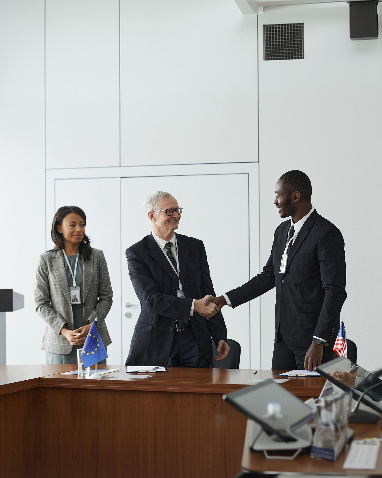 Business delegates shaking hands