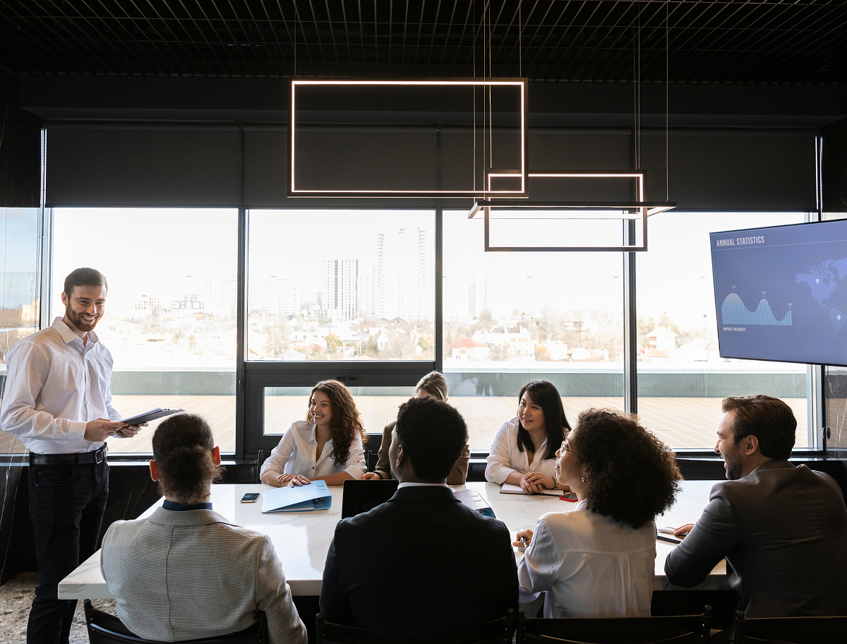 Corporate delegates attending a business presentation